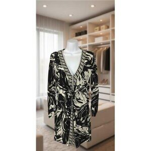 BCBGMAXAZRIA Women S Tunic Dress Black And Tan Abstract 3/4 Sleeve Stretch